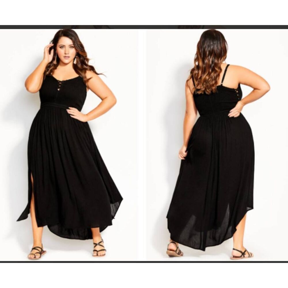 City Chic Dress Belize Black Women’s Plus Size Maxi 18 1X NEW NWT